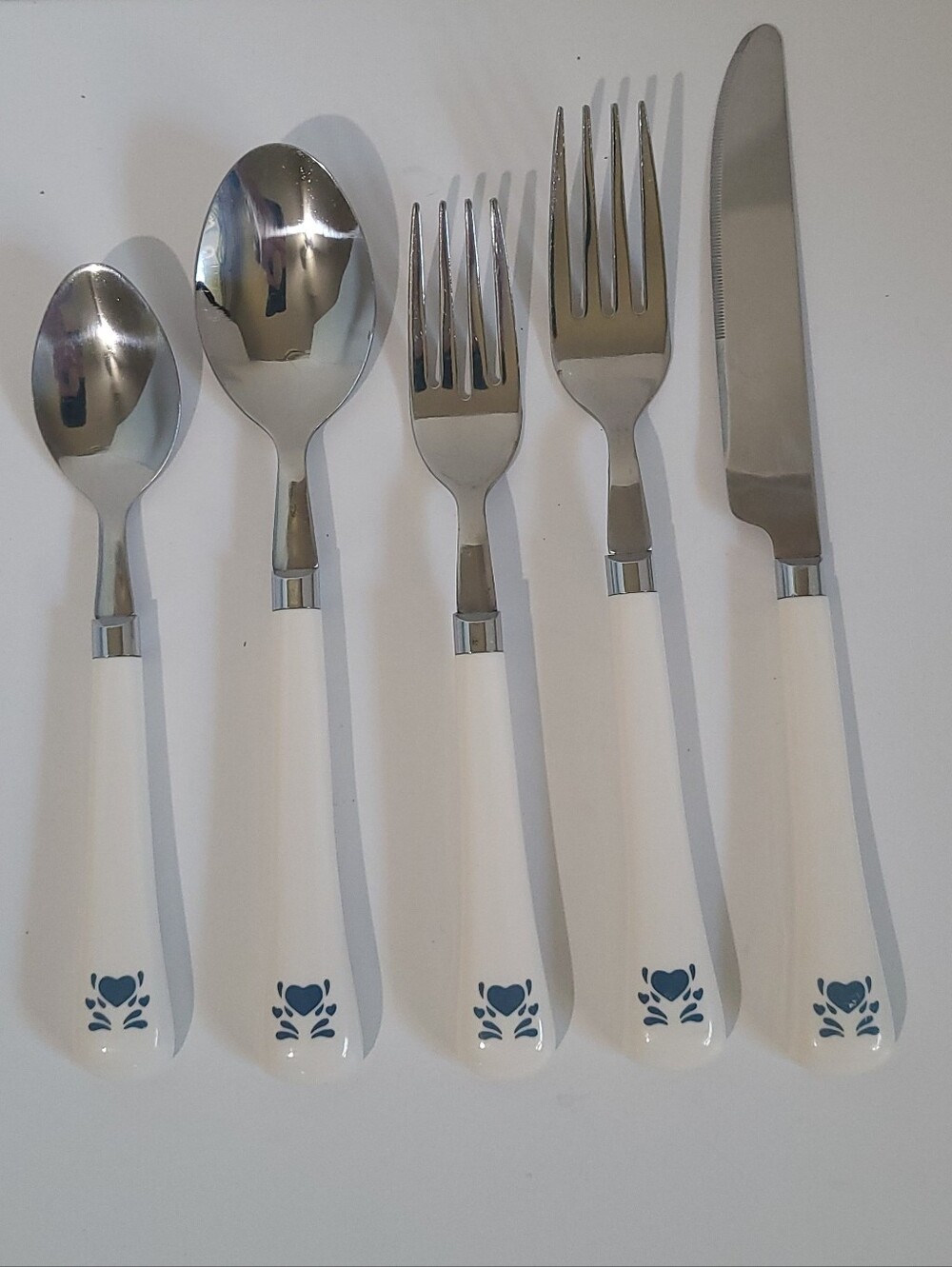 Vintage Corelle Blue Hearts Flatware Cutlery Set 20 Pcs Service For Four